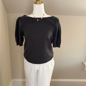 LOFT Dark Gray Boatneck Short Sleeve Knit Top
